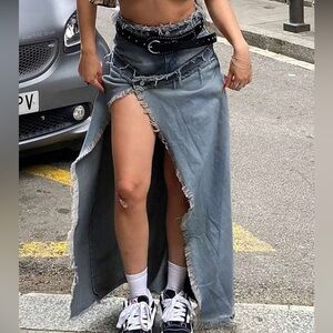 Stylish Denim Maxi Skirt with Belt